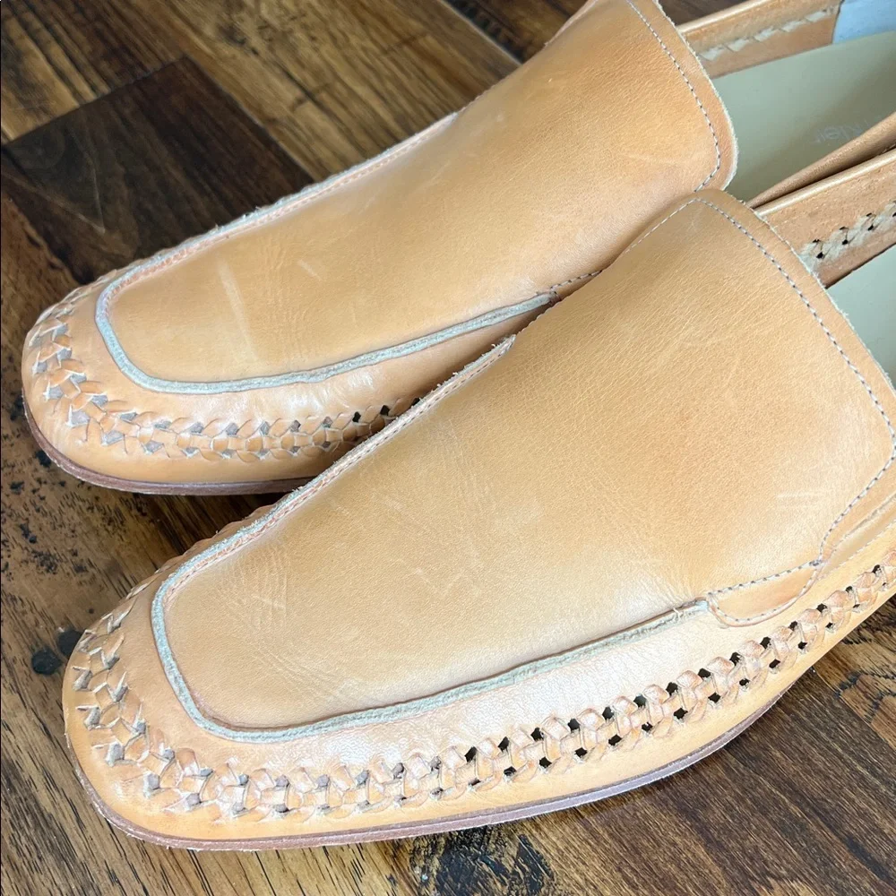 Calvin Klein Men’s 12 Tan Leather Loafers Weaved Beachy